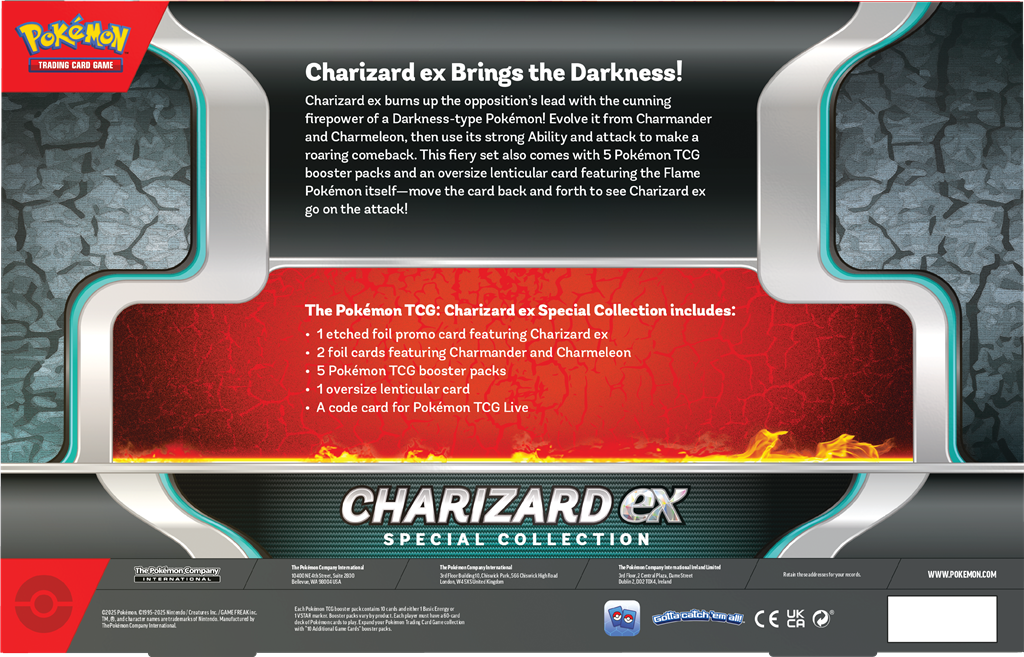 Charizard EX Special Collection Box mit Charizard ex, Folienkarten, Booster-Packs und Pokémon TCG Live Code.