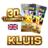 30th RGB Kluis Engels 2-Pack [Live] featuring Pokémon 30th Celebration booster packs and British flag.