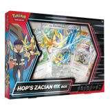 Hop's Zacian ex Box met Hop, Zacian en verzamelbare Pokémon TCG-kaarten, inclusief promo- en boosterpakketten.