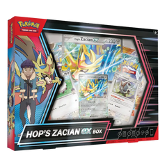 Hop's Zacian ex Box met Hop, Zacian en verzamelbare Pokémon TCG-kaarten, inclusief promo- en boosterpakketten.