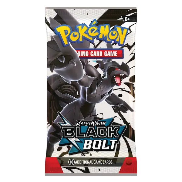 Pokémon Black Bolt Booster Pack, Scarlet & Violet set featuring unique cards, 10 additional game cards included.