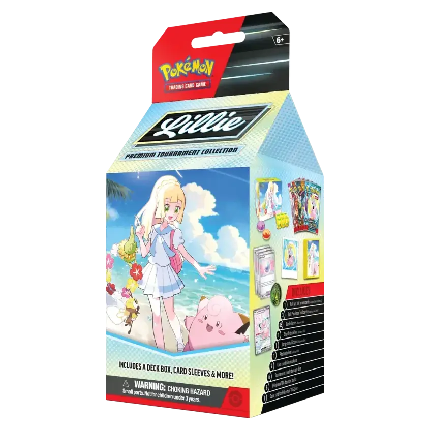Boîte Lillie's Premium Tournament Collection avec Clefairy et accessoires pour s'amuser au JCC Pokémon ! Parfait pour les fans !