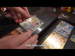 A person using the 16 Pocket DEX Card Binder to safely side load trading cards into protective compartments.