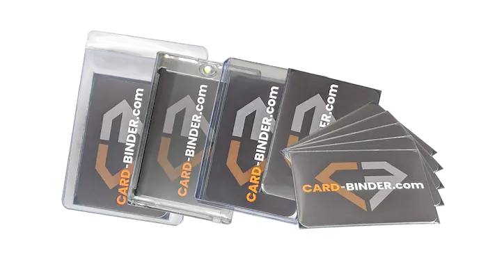 Collection of card sleeves and a binder from cirdbinder.com for organizing trading cards.